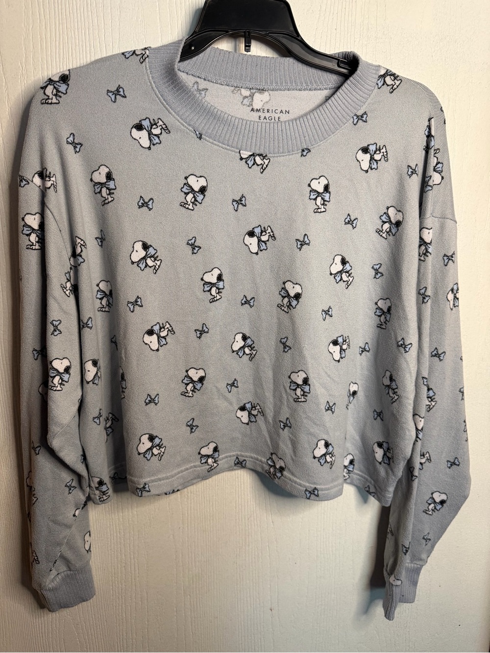American Eagle Outfitters Light Blue Snoopy Print Cropped Sweatshirt